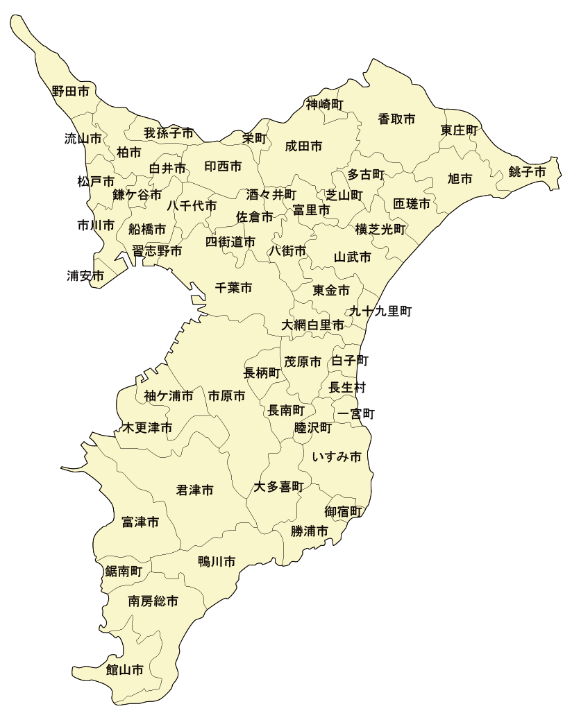 訪問理美容での訪問範囲である千葉県地図